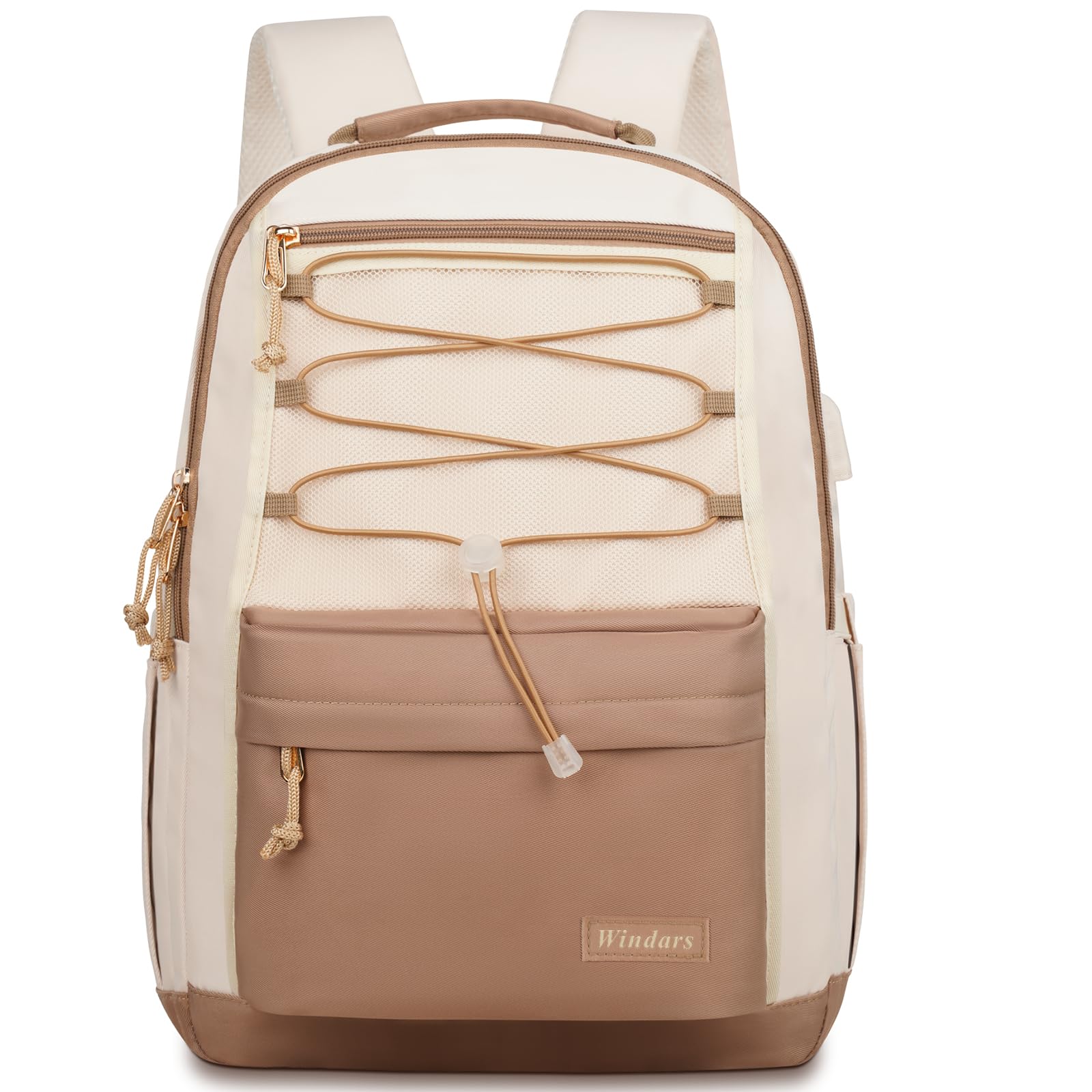 Stylish Aesthetic Backpack for Teen Girls & College Women - Large 15.6 Inch Laptop Book Bag for School, Work & Travel (Khaki Beige) | Perfect for Daily Commute, Campus Life & Weekend Getaways