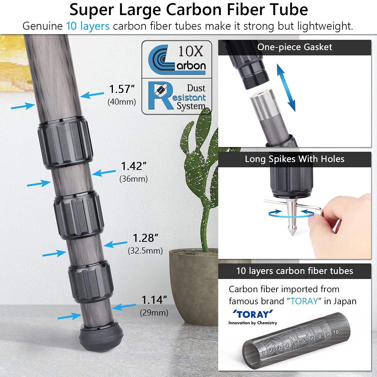 10-Layer 40mm Carbon Fiber Tripod with 2-Section External Center Column - Ultra Stable Professional Heavy Duty Carbon Bowl Tripod (Max Load 88 lbs/40 kg) for DSLR Cameras & Camcorders - Perfect for Outdoor Photography, Studio Shoots & Videography (90C Ultra Model)