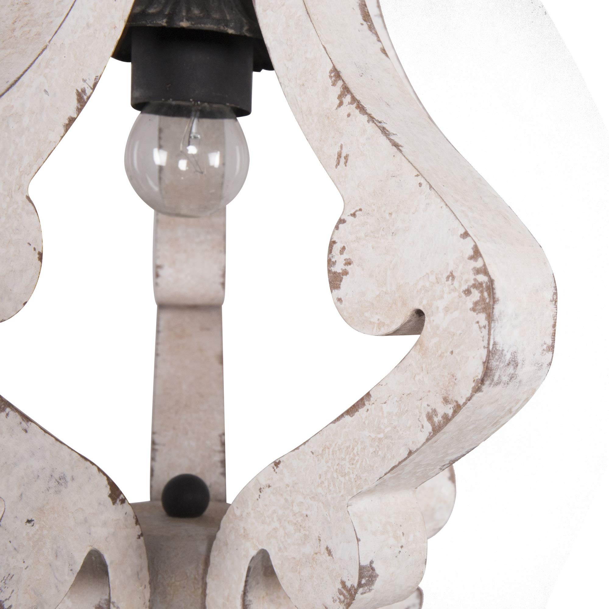 Distressed White Wood Pendant Light - Farmhouse Style 1-Light Metal Chandelier for Living Room, Dining Room, Bedroom, Kitchen, Foyer & Hallway | Rustic Home Decor Lighting Fixture for Cozy Indoor Spaces
