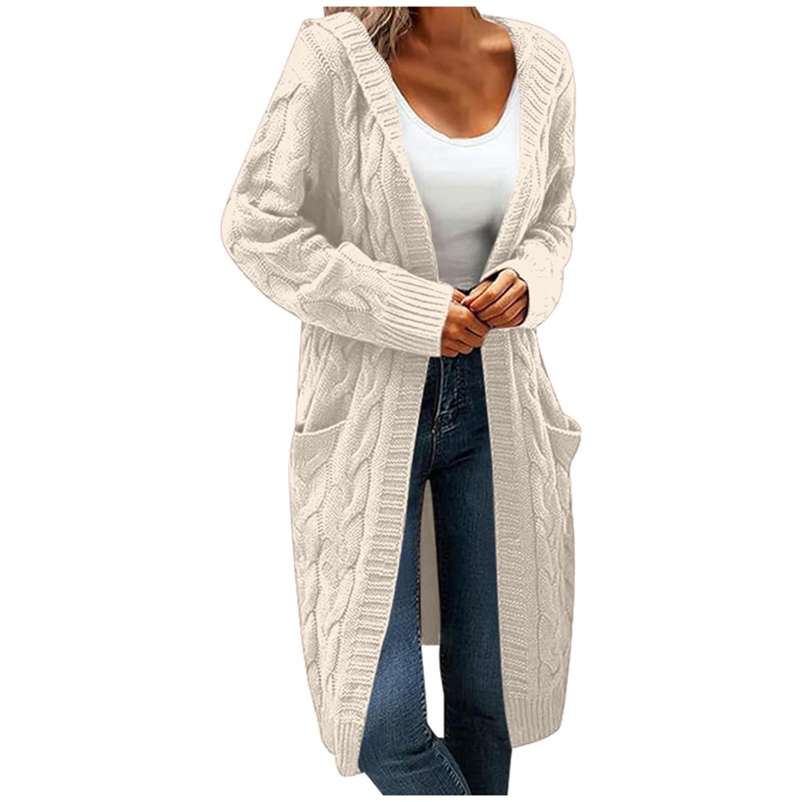 Women's Casual Long Sleeve Open Front Cable Knit Cardigan - Chunky Knit Sweater Coat for Fall & Winter | Cozy Outerwear for Office, Date Night & Lounge Wear