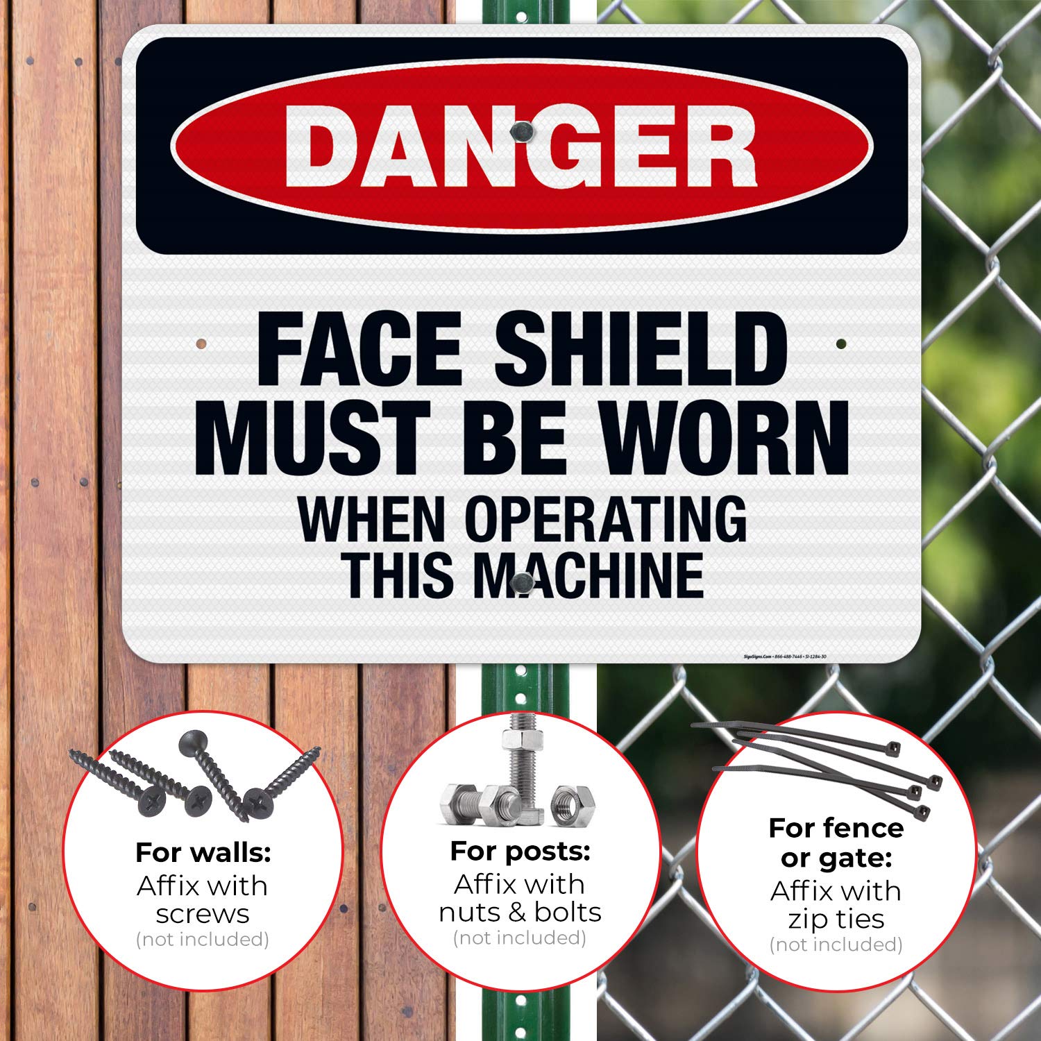 OSHA Danger Sign - Face Shield Must Be Worn When Operating Machine | 24x30 Inches | 3M EGP Reflective .080 Aluminum | Fade Resistant | Indoor/Outdoor Safety Sign | Made in USA | Perfect for Construction Sites, Factories & Industrial Workplaces