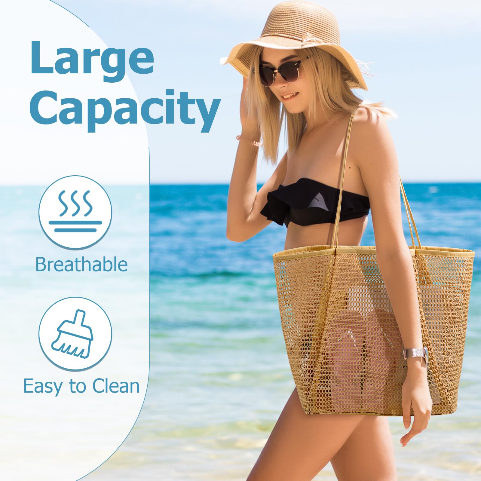 iioscre Mesh Beach Tote Bag for Women - Large Waterproof Casual Hobo Bag for Pool, Beach & Travel | Perfect for Swimming, Vacation Essentials & Summer Outings