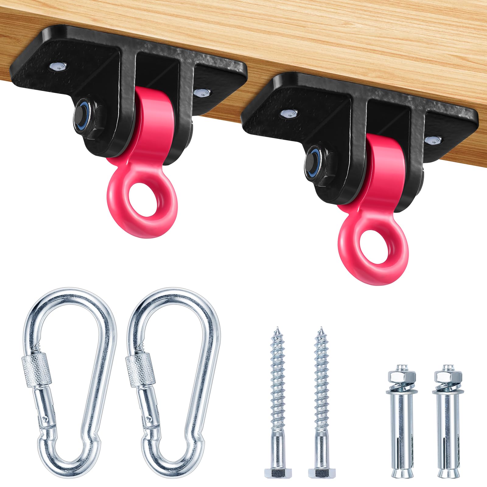 Heavy Duty Swing Hangers for Wooden Swing Sets - 4 Pack Black & Red with Snap Hooks - Indoor/Outdoor Playground, Porch, Backyard & Tree Swing Installation