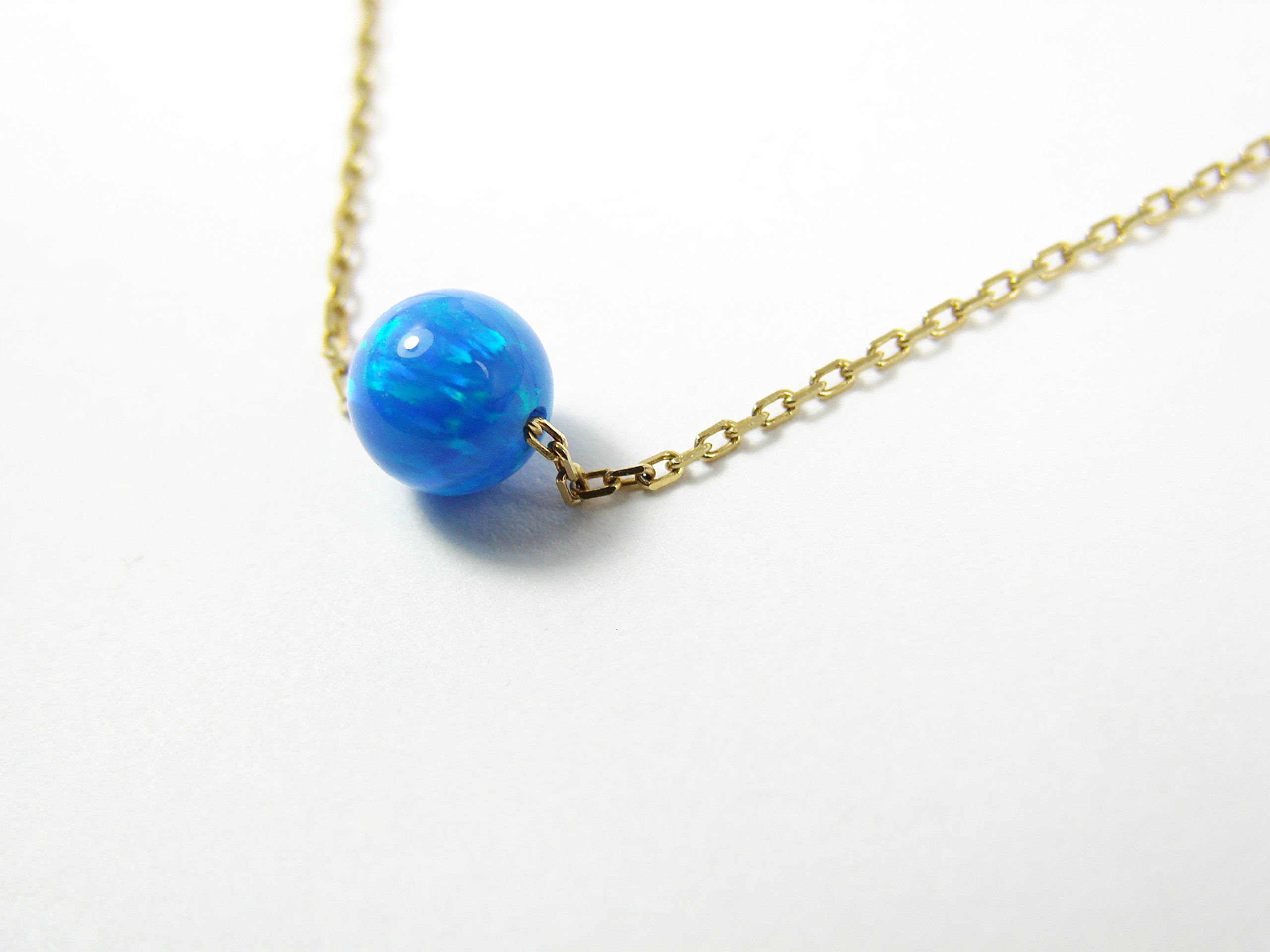 Blue Opal Ball Gold Plated Sterling Silver Necklace - Minimalist Dot Opal Bead Pendant for Everyday Elegance and Special Occasions