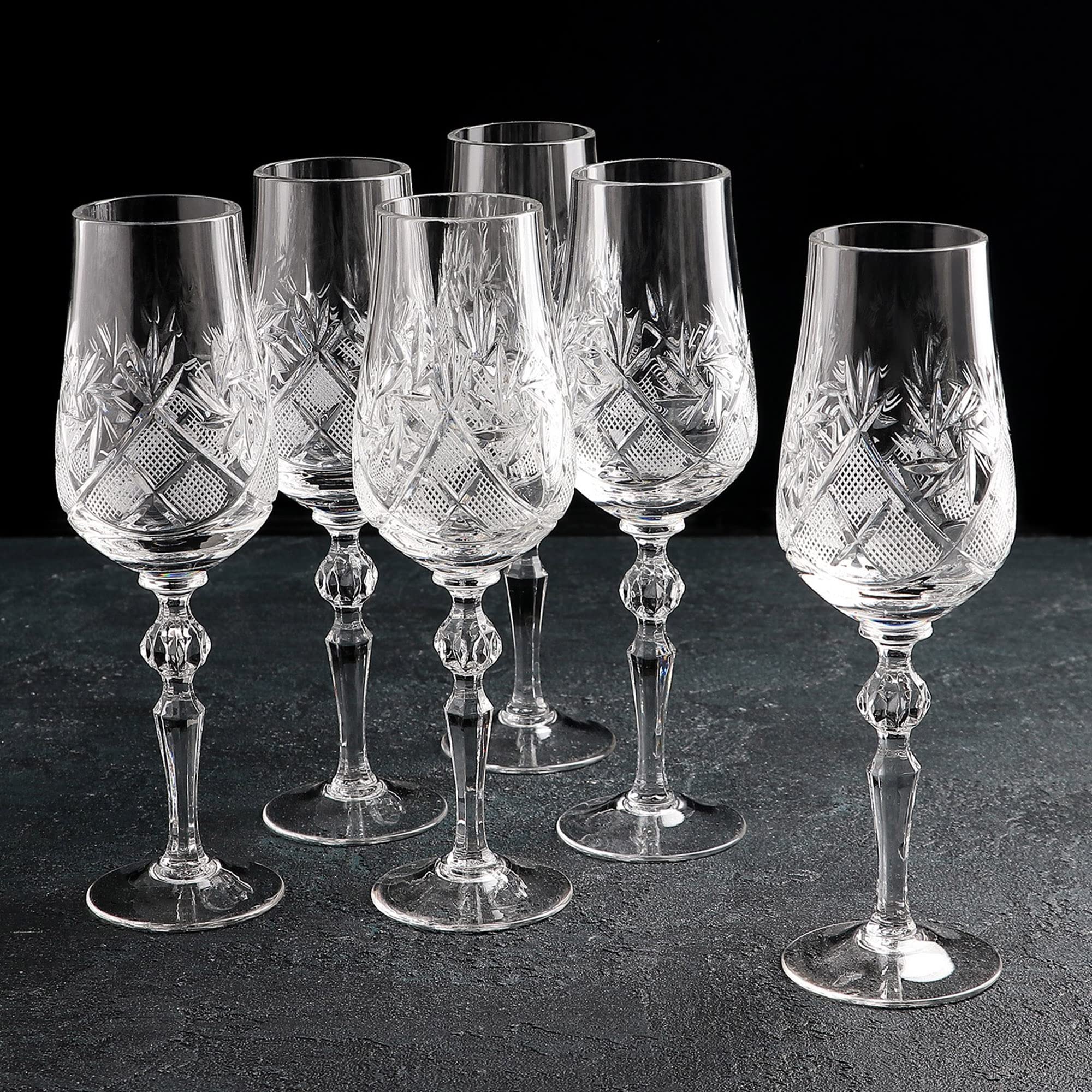 Premium Russian Cut Crystal Glassware Set - 6 oz Elegant Goblets for Wine, Champagne & Cocktails (Set of 6) | Perfect for Weddings, Dinner Parties & Special Events