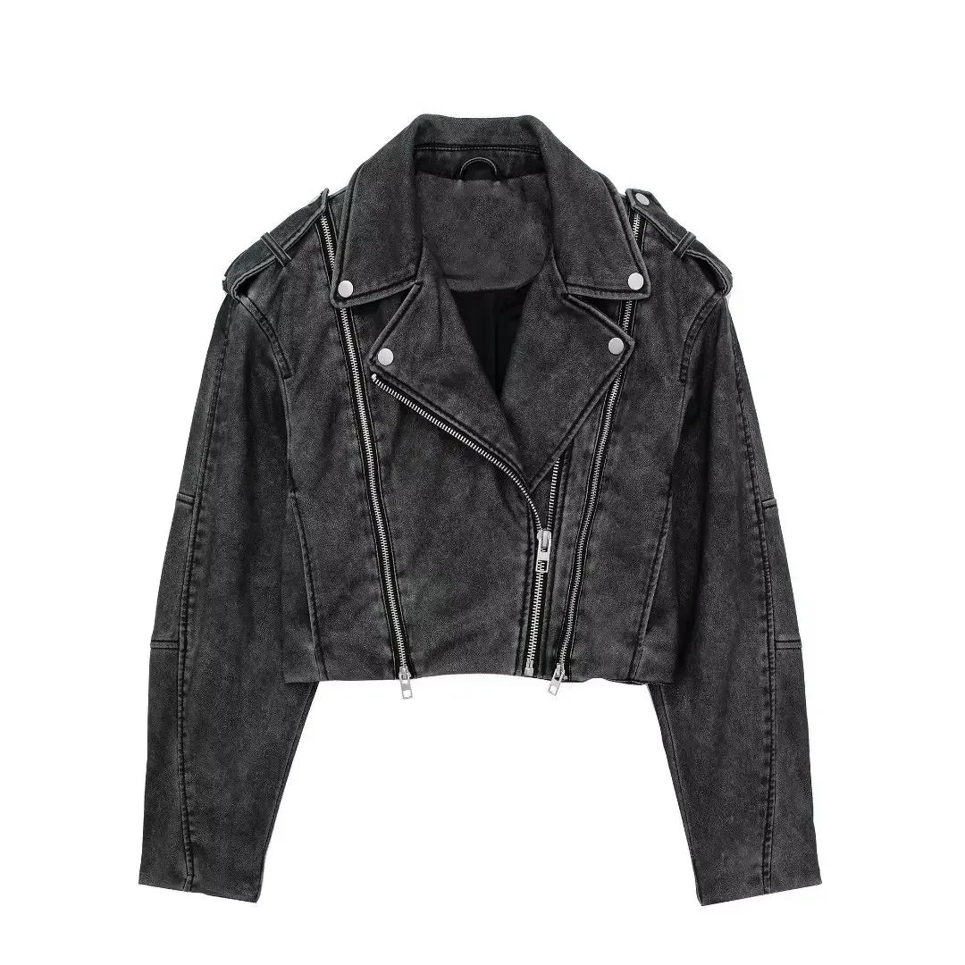 Stylish Women's Faux Leather Motorcycle Jacket - Winter & Autumn Biker Coat with Zipper Design - Trendy Outerwear for Riding, Travel & Casual Wear