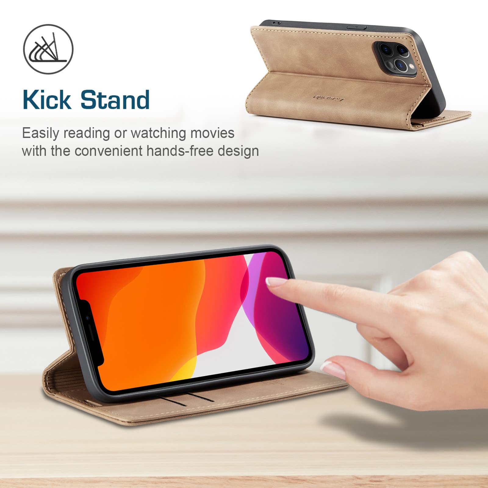 XYX Matte Texture Retro PU Leather Wallet Case with Magnetic Kickstand & Card Slots - Compatible with iPhone 12/iPhone 12 Pro (Brown) | Slim Protective Phone Cover for Everyday Use, Travel & Business Meetings
