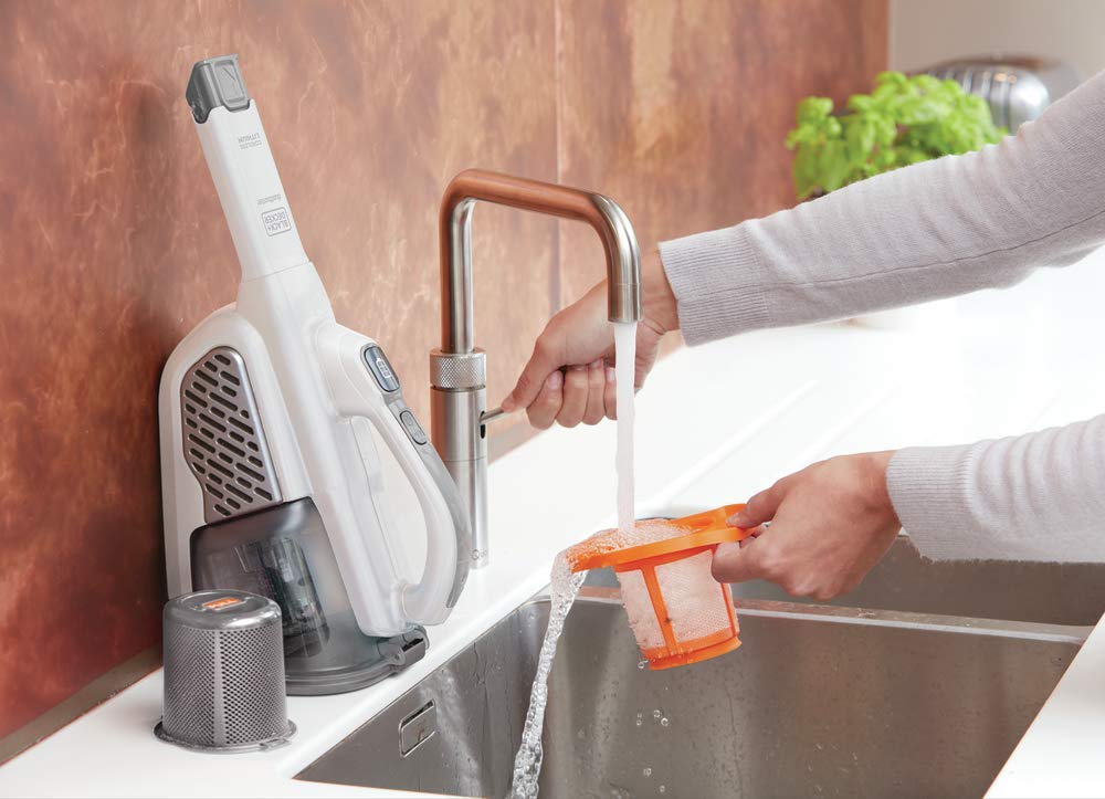 BLACK+DECKER Dustbuster AdvancedClean+ Cordless Handheld Vacuum Cleaner - Powerful 20V Lithium Battery, Lightweight & Portable for Quick Cleanups - Ideal for Home, Car, Stairs, Pet Hair (HHVK320J10, White)