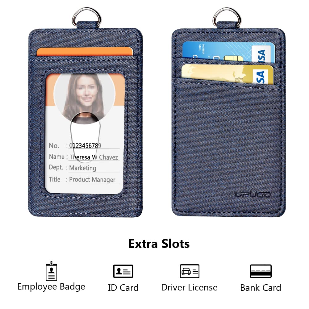 Leather Badge Holder with Retractable Lanyard - Quick Release for Office & School ID Cards