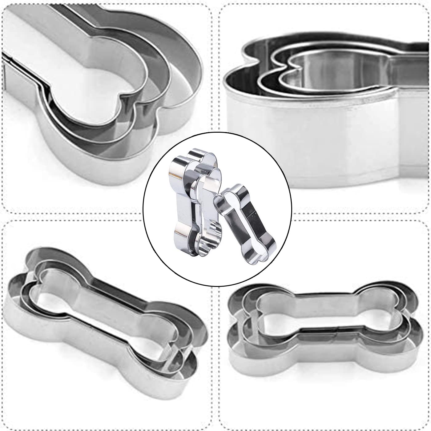 6-Piece Silicone Dog Paw Molds & Stainless Steel Bone Cookie Cutters Set (4/10/16 Cavity) for Homemade Pet Treats – Perfect for Baking Dog Cookies, Ice Candy & Chocolate Paws
