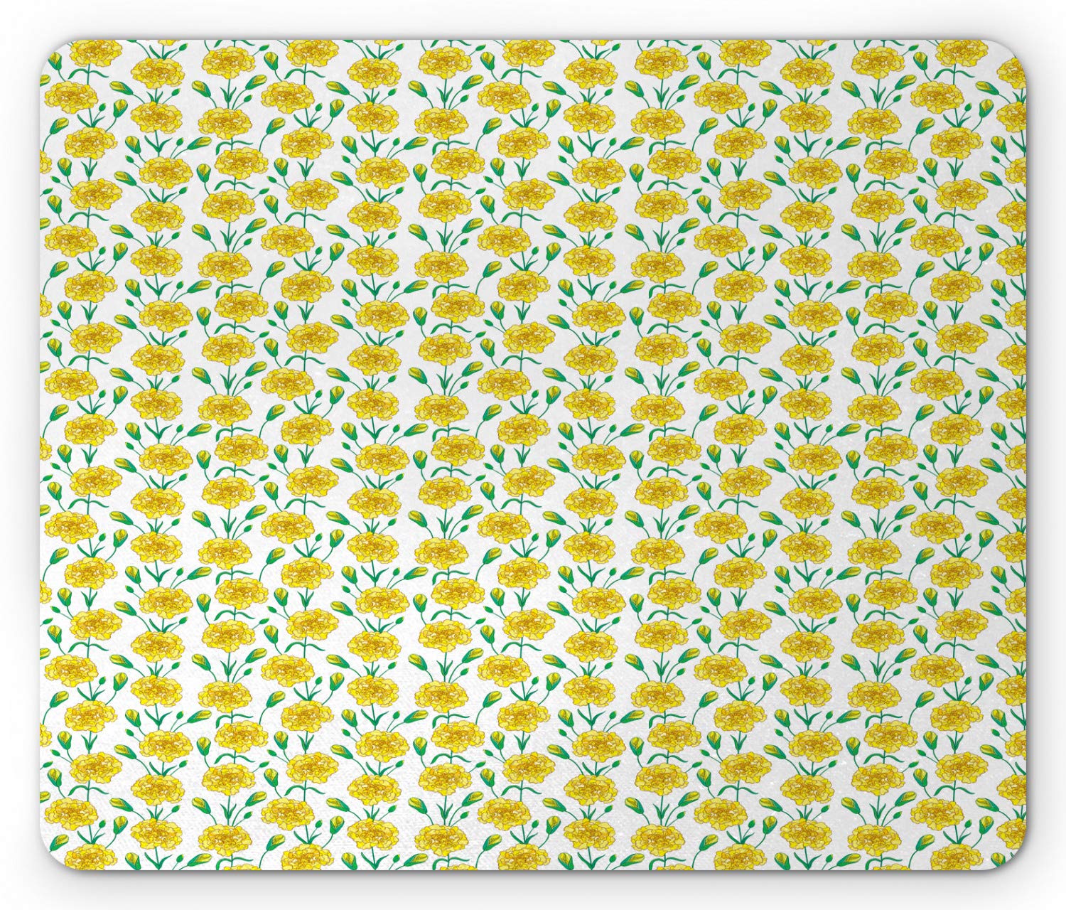 Ambesonne Non-Slip Rubber Mouse Pad - Yellow Carnation Flower Doodle Design with Leaves, Standard Size Rectangle Mousepad for Office & Gaming (Yellow, Jade Green, White) | Perfect for Computer Workstations & Home Desks