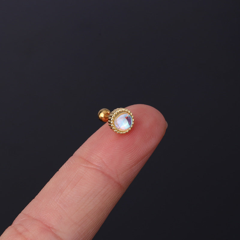 20G Cartilage Tiny Stud Earrings - Moonstone Stud Earrings for Women | HSPJ305 | Perfect for Daily Wear, Parties & Gifts