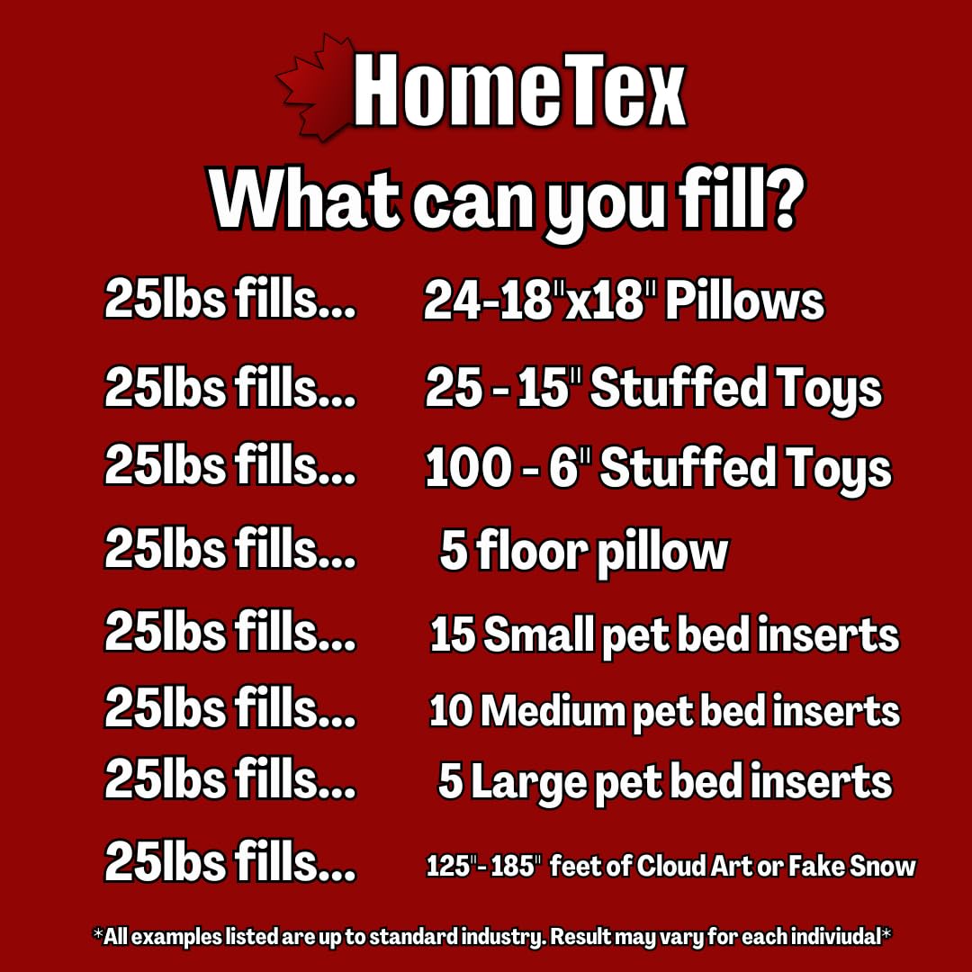 Premium 25 LB Bag of 100% High-Loft Polyester Fiber Fill - Hometex Canada Pillow Stuffing for DIY Pillows, Cushions, Stuffed Animals & Home Decor Projects