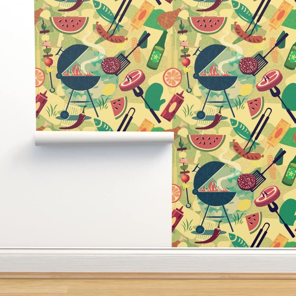 Summer BBQ Food Watermelon Party Kitchen Fish Custom Pre-Pasted Removable Wallpaper 3ft x 2ft - Perfect for Kitchen Decor, Dining Room Accent Wall, and Party Backdrops