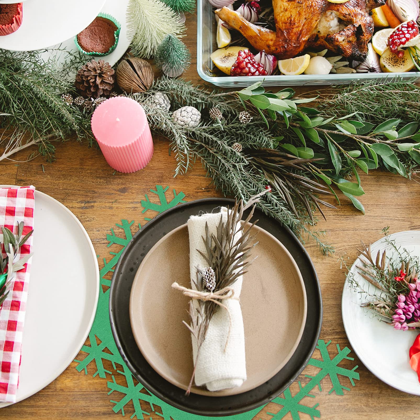 12pcs Christmas Placemats & Coasters Set - Funny Holiday Dining Table Mats, Cup Holders for Car, Coffee Coasters - Perfect for Party Decor, Tablecloth, Dining Table, Hot Pads, Trivets, Felt Tea Coasters - Great for Halloween & Christmas Celebrations