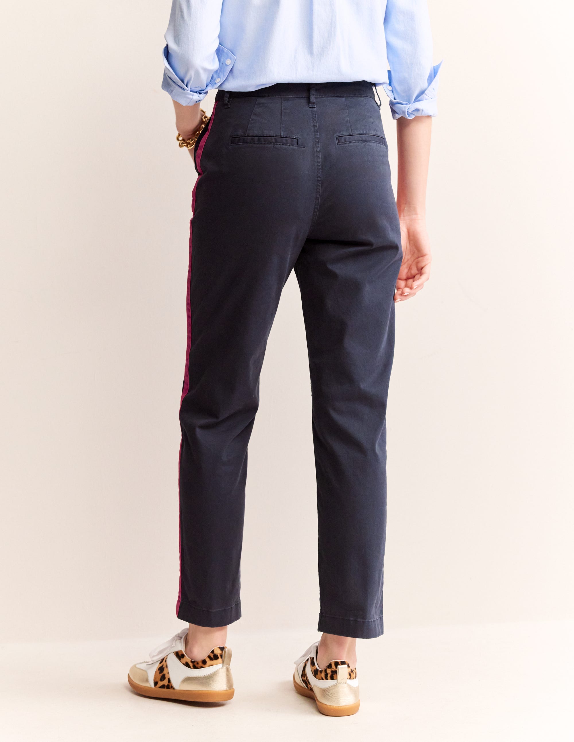Barnsbury Men's Chino Pants with Navy Side Stripe - Classic Slim Fit Casual Trousers for Office, Travel & Everyday Wear