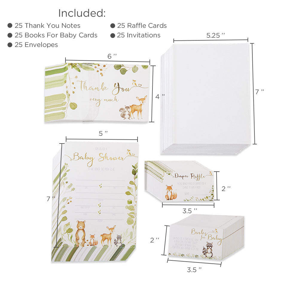Woodland Baby Shower Invitations & Thank You Cards Set - 25-Piece Printable Baby Shower Stationery Kit - Perfect for Gender Reveal, Baby Registry & Newborn Announcements