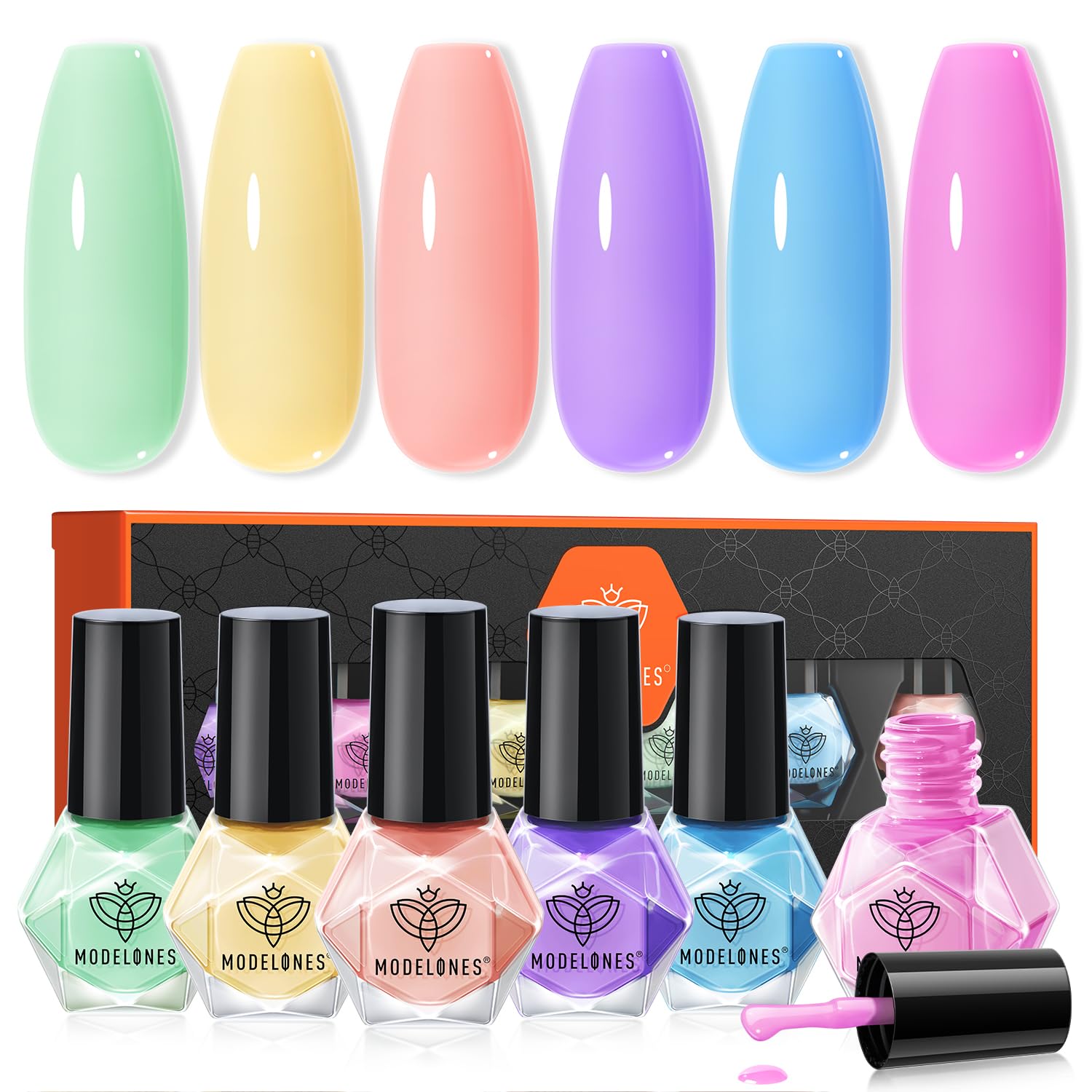 Modelones 6 Colors Spring Summer Pastel Nail Polish Set - Quick Dry Soft Pink Purple Blue Green Orange Nail Kit for Salon & Home DIY Manicure | Perfect Gift for Women & Girls | Great for Parties, Weddings, and Everyday Nail Art