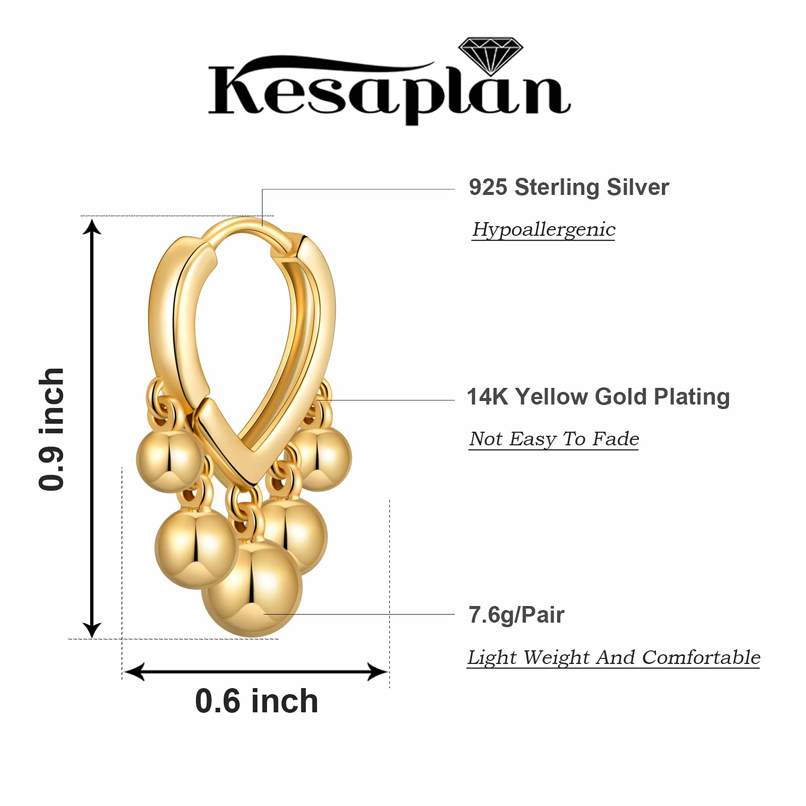 14K Gold Plated Beaded Dangle Earrings for Women - Elegant Sterling Silver Statement Jewelry - Perfect for Parties, Weddings & Everyday Wear