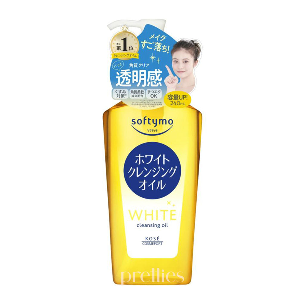 Kose Softymo White Cleansing Oil (Yellow) 240ml - Deep Cleansing Makeup Remover for Brightening & Hydrating Skin - Perfect for Daily Facial Cleansing & Makeup Removal