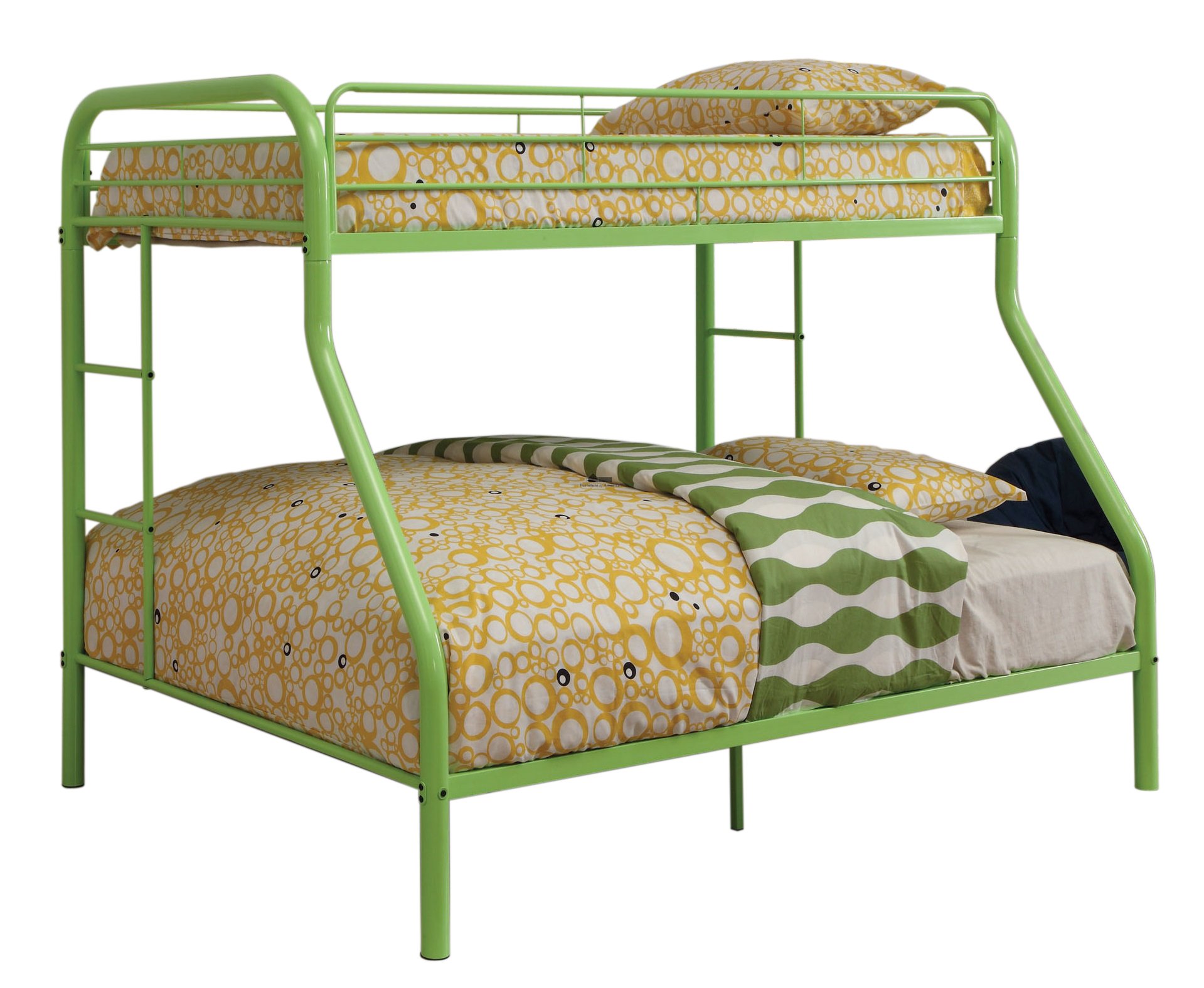 Furniture of America Cecy Twin Over Full Bunk Bed in Green - Space-Saving Kids Bedroom Furniture for Small Rooms & Shared Spaces