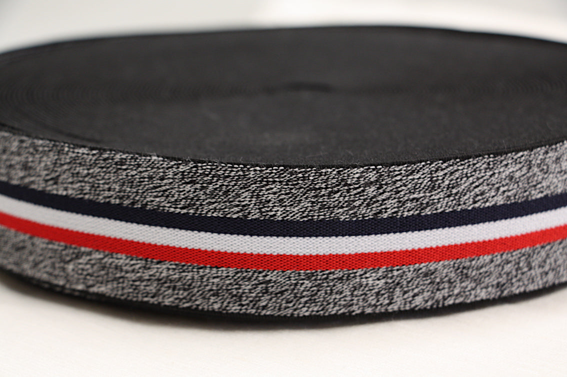 38mm (1.5 Inch) Wide Fancy Elastic Band - Red and Black Striped Stretch Trim for DIY Sewing, Costume Making & Craft Projects