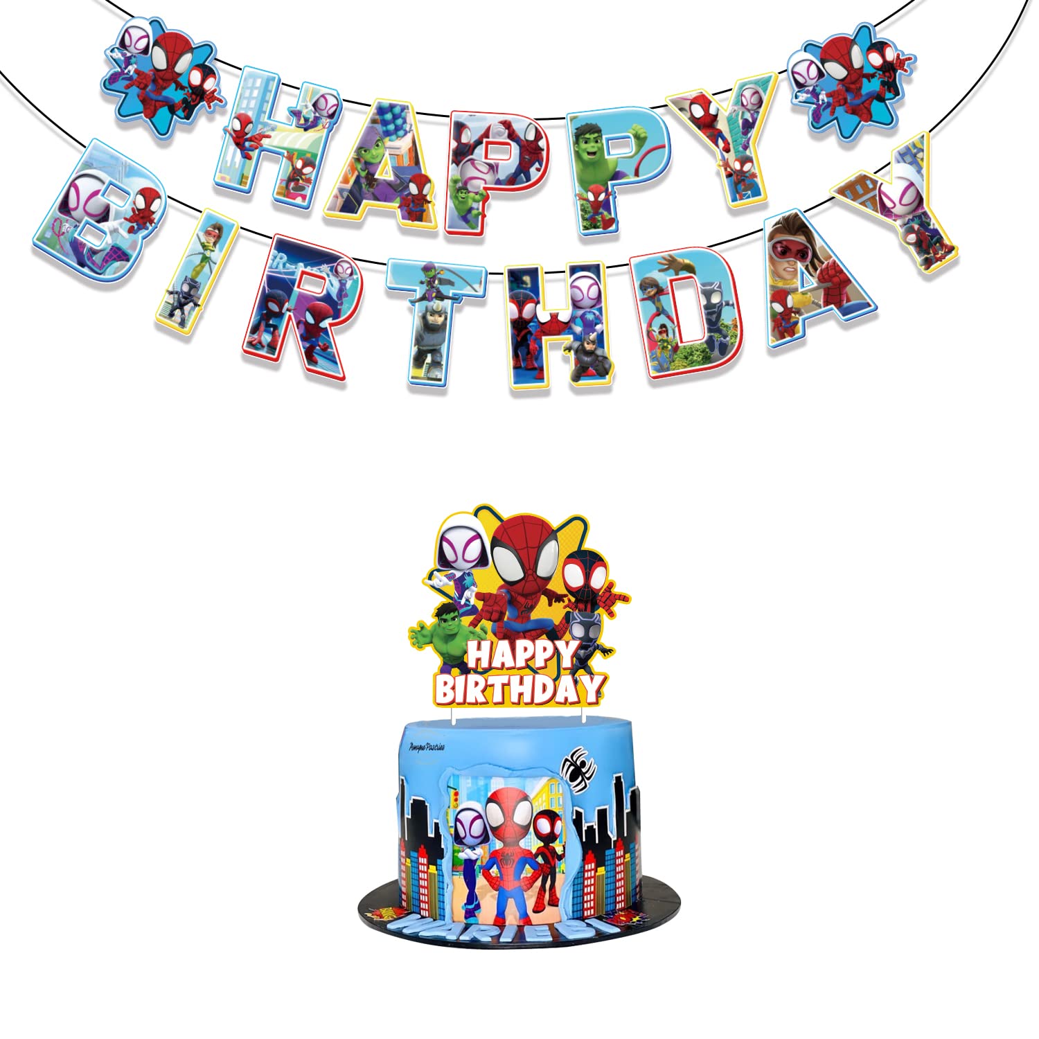 Spider-Man Birthday Banner & Cake Topper - Spidey and His Amazing Friends Party Decorations for Kids Birthday Celebrations | Perfect for Superhero Themed Parties, Cake Decorations & Room Decor