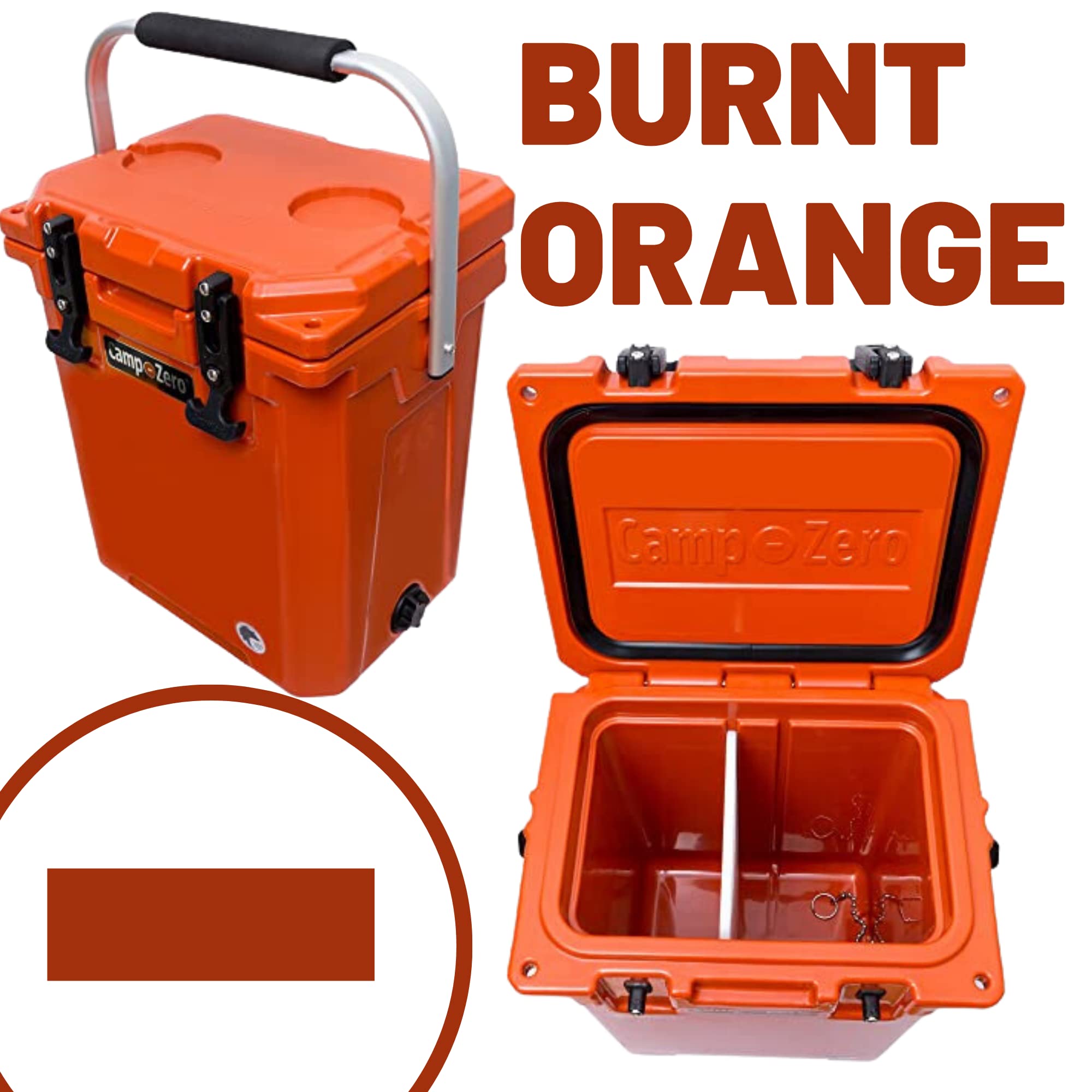 CAMP-ZERO 16L-16.9 Quart Portable Hard Cooler with Divider - Insulated Cooler for Drinks, Wine Bottles, Lunch & Picnics - Beach, Boating, Camping & Travel Essentials with 2 Built-in Cup Holders & Foldable Aluminum Handle - Perfect for Outdoor Adventures, Tailgating & BBQ Parties