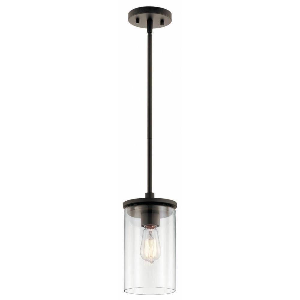 1 Light Contemporary Minimalist Mini Pendant Light Fixture with Clear Glass in Olde Bronze Finish - Perfect for Kitchen Island, Dining Room or Bedroom Lighting