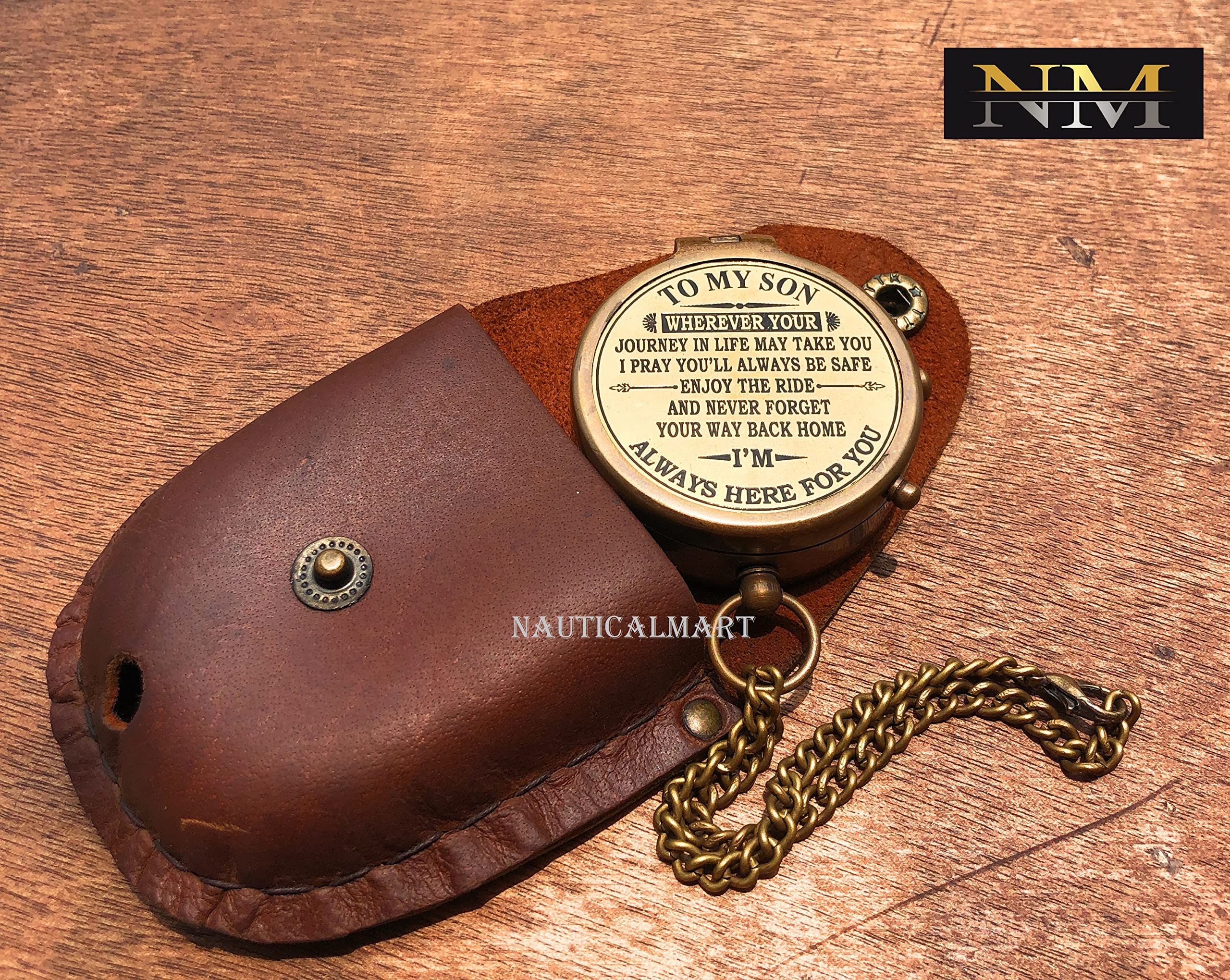 Engraved Brass Compass - Premium Nautical Gift for Son from Dad or Mom | Father-Son & Mother-Son Keepsake | Personalized with Leather Case | Perfect for Graduation, Birthday & Outdoor Adventures