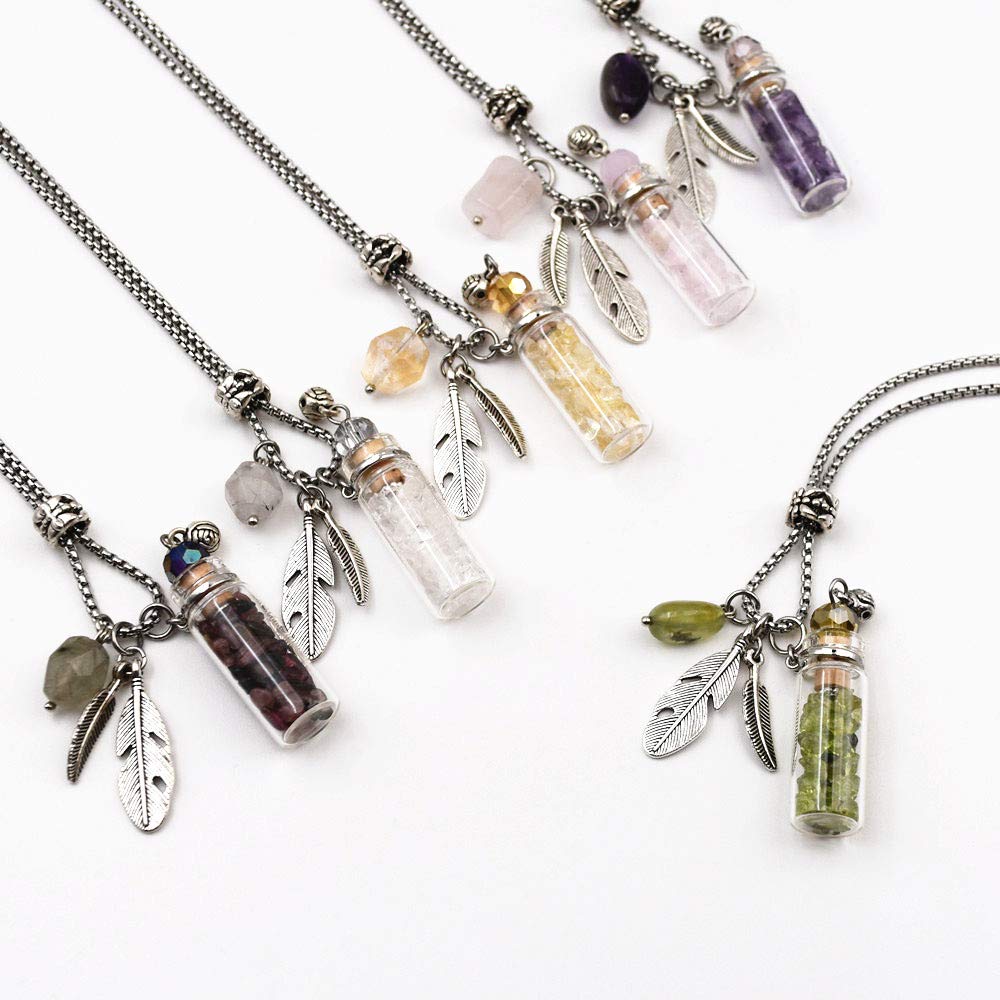 Cool DIY Aromatherapy Essential Oil Diffuser Necklace - Stainless Steel Pendant with Crystal Stone & Glass Vial - Pink - Perfect for Stress Relief, Yoga, Meditation & Aromatherapy Sessions