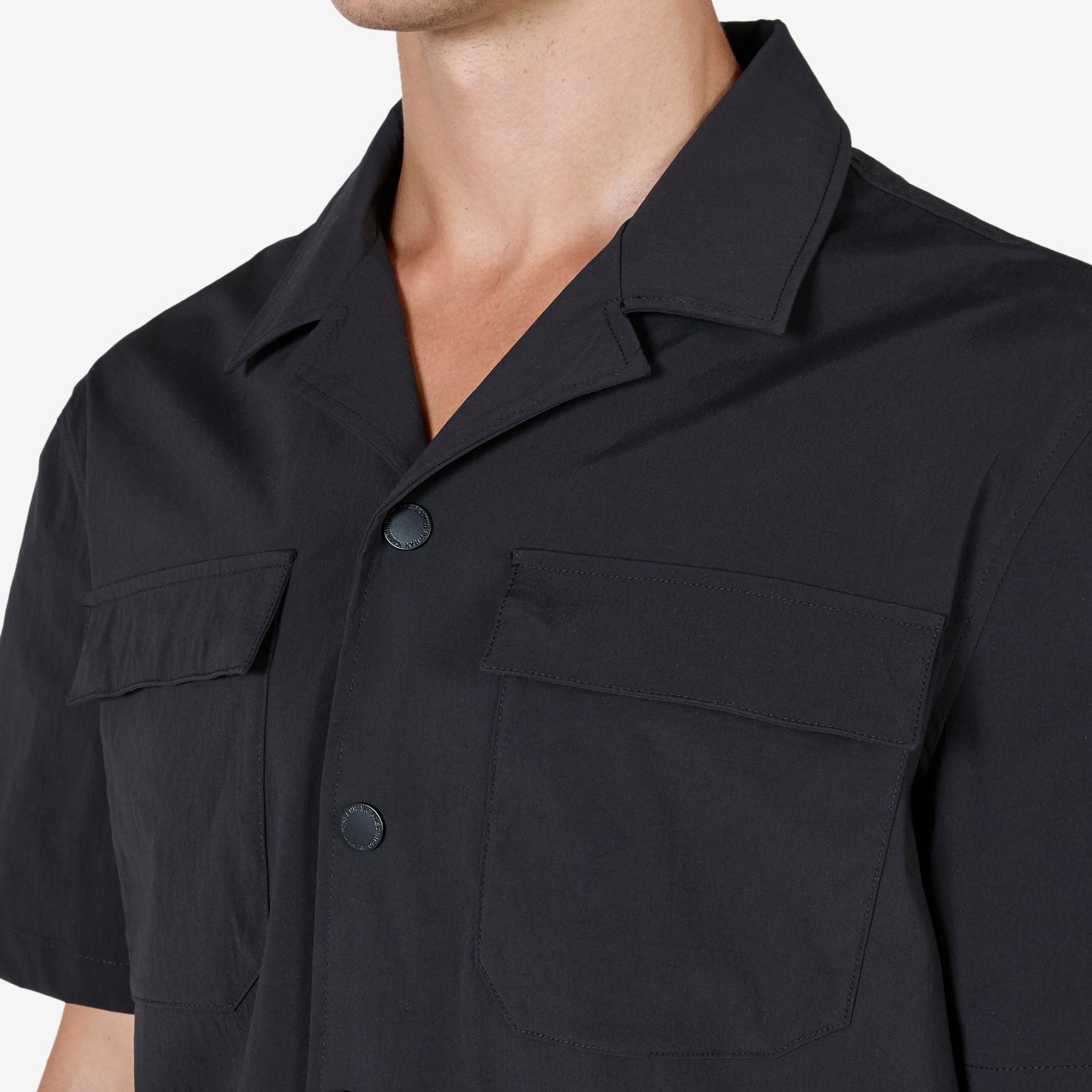 Men's Nylon Camp Collar Short Sleeve Shirt - Breathable Quick-Dry Travel Shirt in Black | Perfect for Summer Outdoor Activities, Beach Vacations & Casual Wear