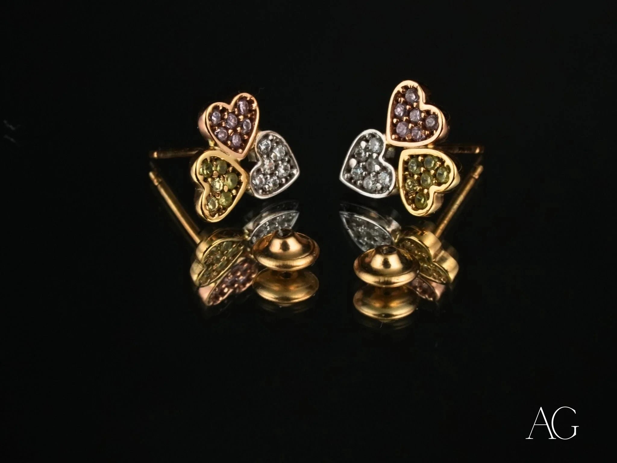18k Gold Three-Tone Cubic Zirconia Earrings for Women - Elegant CZ Stud Earrings for Wedding, Party & Everyday Wear
