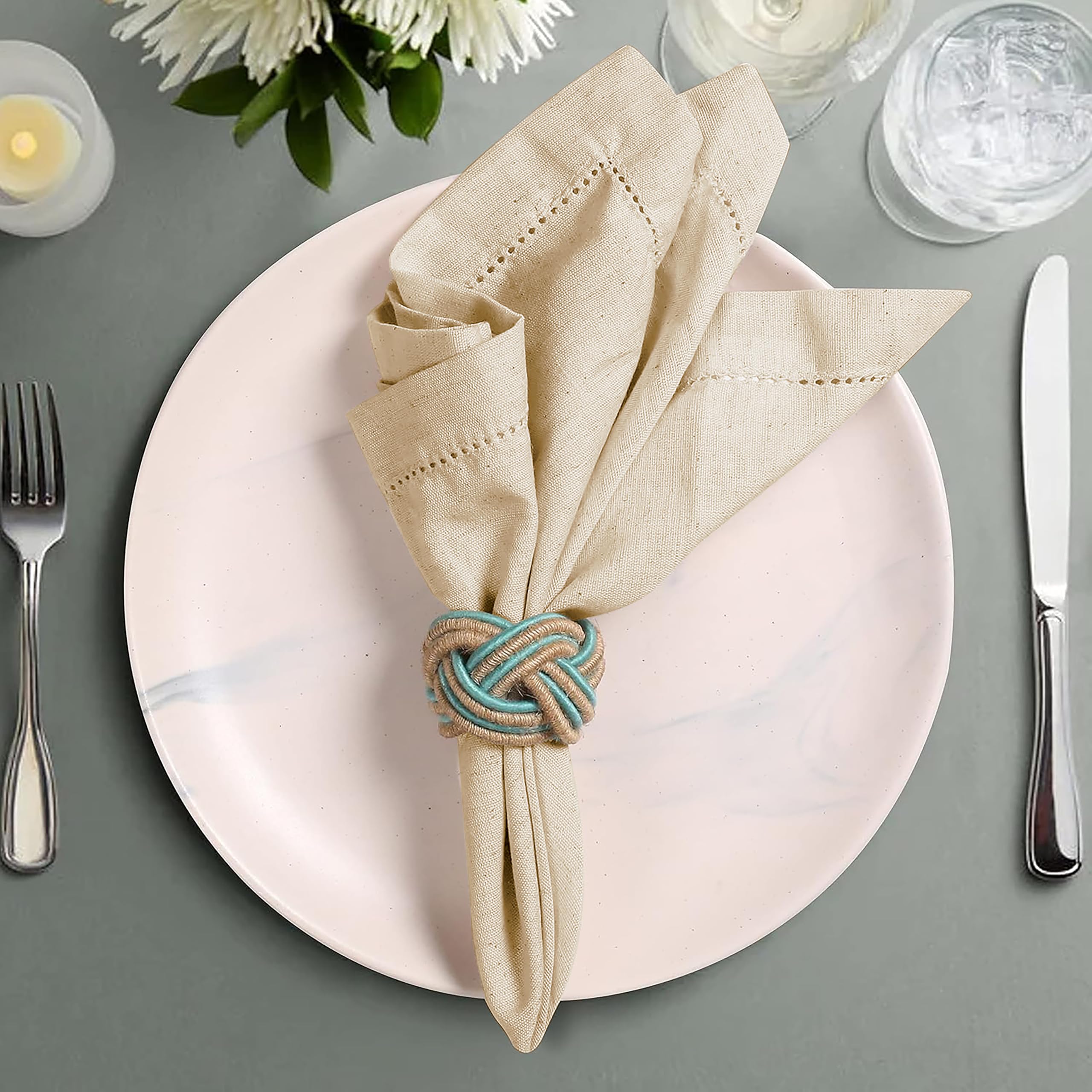 Premium Flax Linen Napkins Set of 12 - 18x18 Inch Hemstitched Washable Cloth Dinner Napkins for Fine Dining, Wedding, and Everyday Use