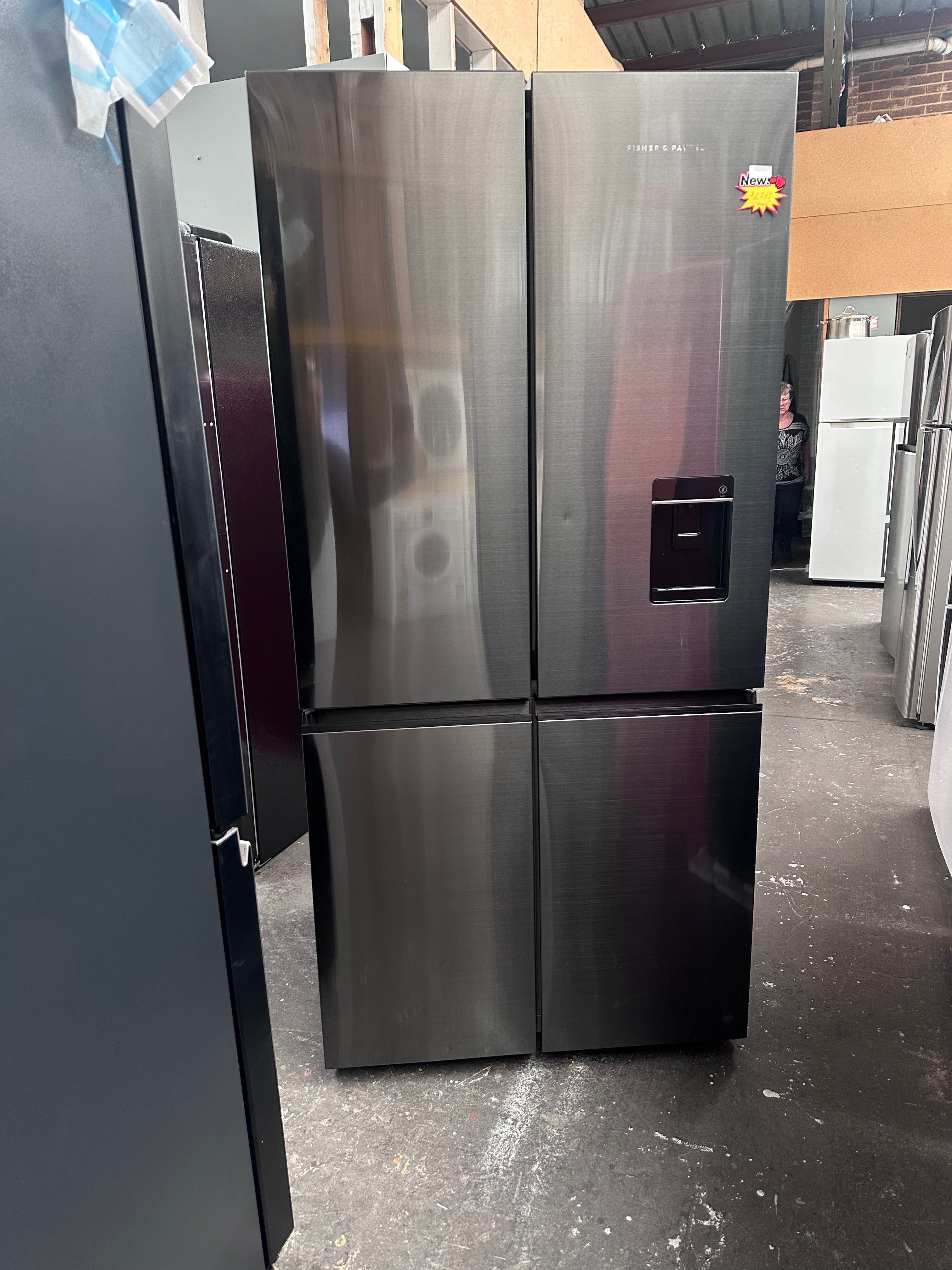 Fisher & Paykel RF730QNUVB1 690L Quad Door Refrigerator with Ice & Water Dispenser - Black Stainless Steel (Factory Second) | Large Capacity Smart Fridge for Modern Kitchen & Open Plan Living