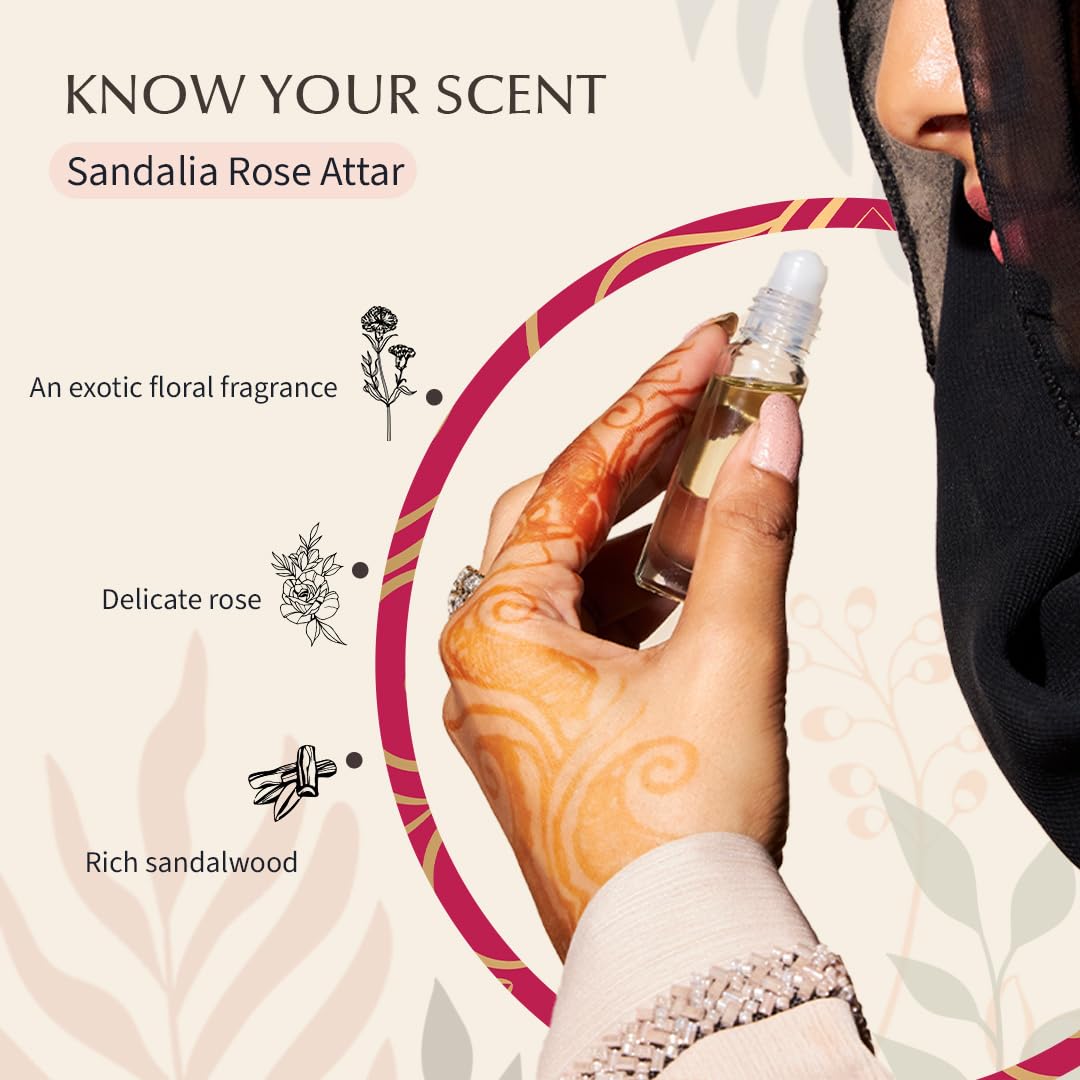 **Dukhni Sandalia Rose Attar Oil - 100% Pure Arabic Perfume Oil for Men & Women | Roll-On Ittar with Chandan & Sandalwood | Non-Alcoholic, Vegan Fragrance | Perfect for Eid, Ramadan Gifts & Daily Aromatherapy**