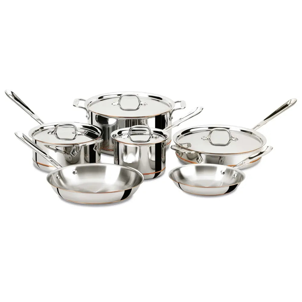 All-Clad 10-Piece 5-Ply Stainless Steel Cookware Set with Copper Core - Professional Kitchen Cookware for Home Chefs & Cooking Enthusiasts - Perfect for Searing, Sautéing, Boiling & Gourmet Meal Preparation