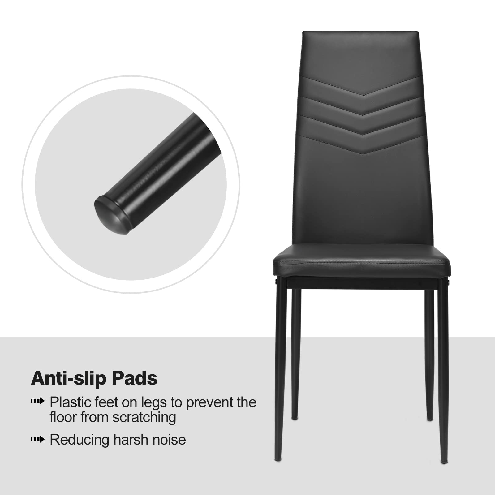 NAFORT 4-Piece High Back Dining Chairs Set - PU Leather Upholstered Kitchen & Restaurant Chairs with Solid Metal Frame - Comfortable for Dining Room, Living Room & Commercial Use - Perfect for Home, Office and Hospitality Settings