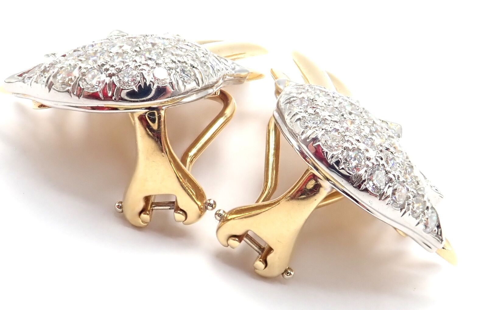 Authentic Tiffany & Co Schlumberger Flame 18k Gold Platinum Diamond Earrings for Women - Luxury Jewelry Gift for Anniversary, Wedding & Special Occasions