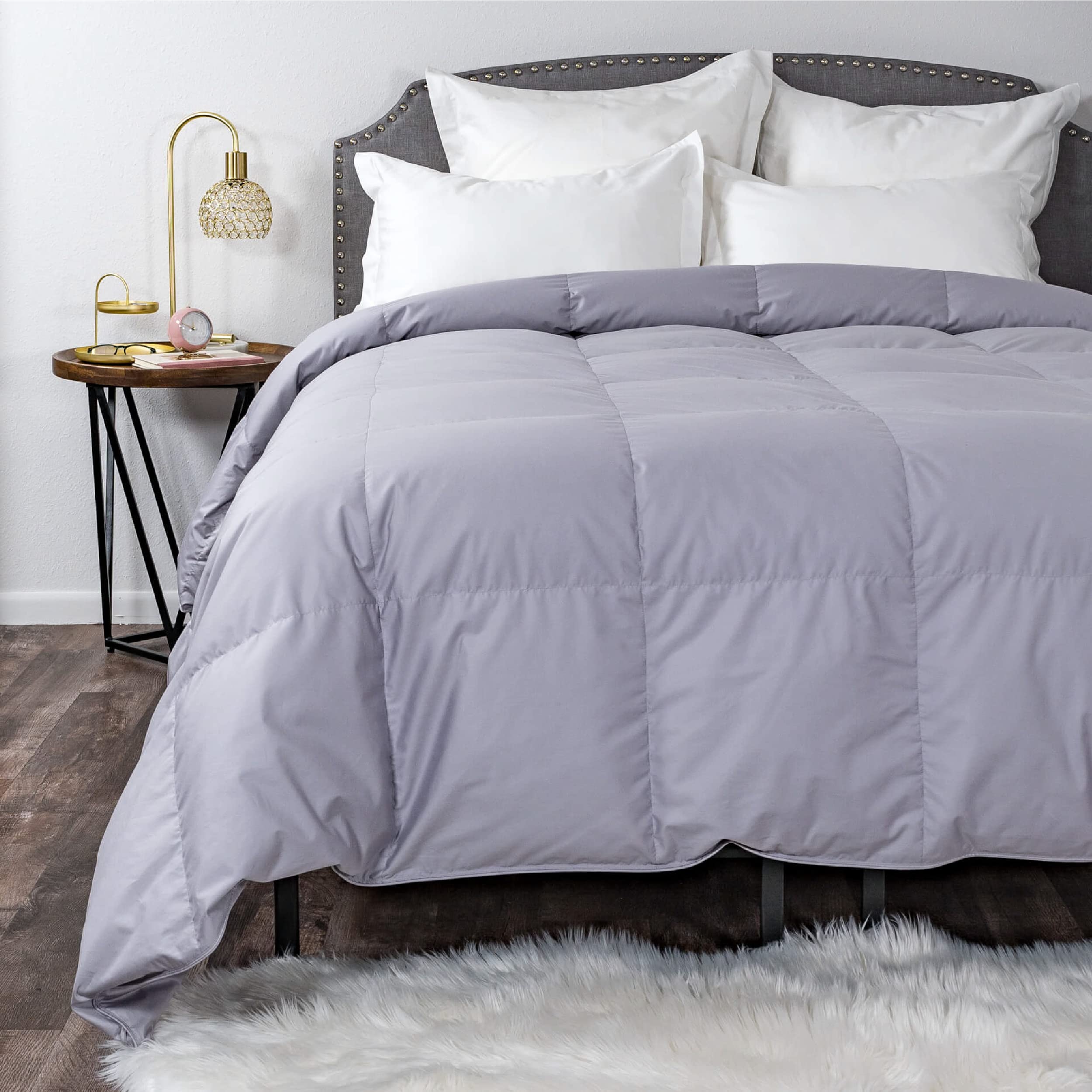 AmeriDown Medium Warmth 600 Fill Power Baffled Down Comforter - Twin/Long Twin Size, Titanium | Hypoallergenic & Sewn-in Duvet Corner Loops | Perfect for Cozy Bedrooms, Guest Rooms & Dorm Comfort