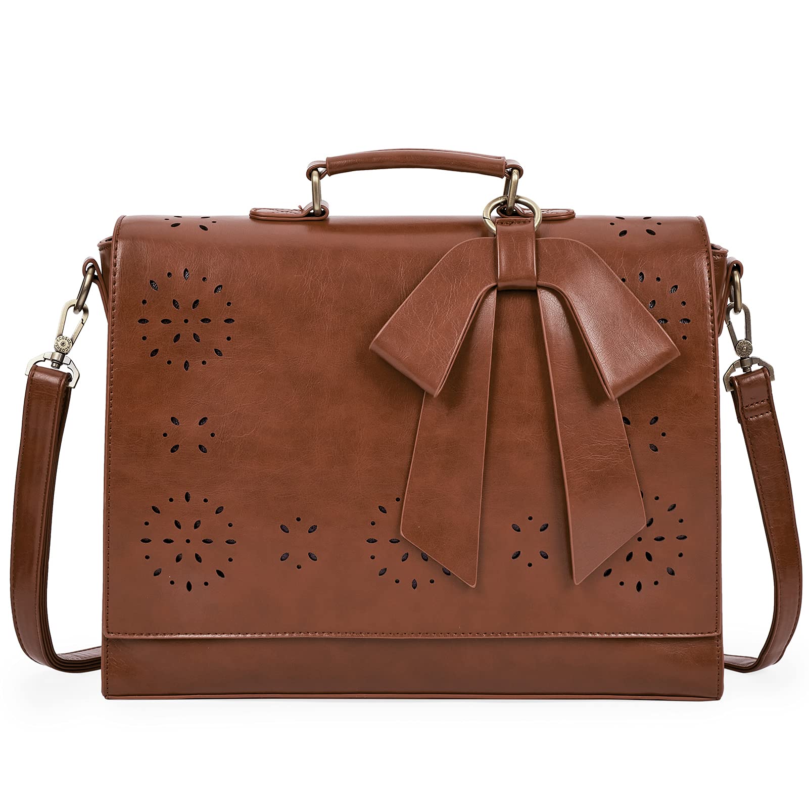 ECOSUSI Vegan Leather Women's Briefcase - Stylish Laptop Bag for Work & Business, Detachable Bow Shoulder Satchel - Perfect for Office, Commuting & Travel