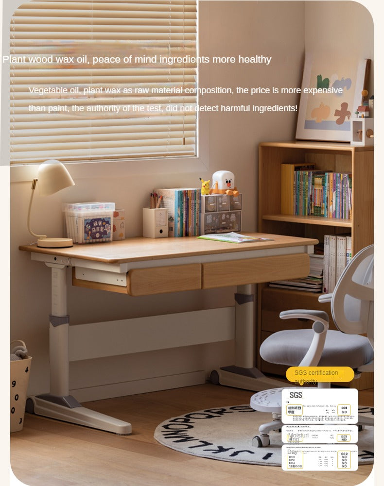 Solid Beech Wood Adjustable Lift Study Desk - Perfect for Home Office, Reading & Writing Workspace