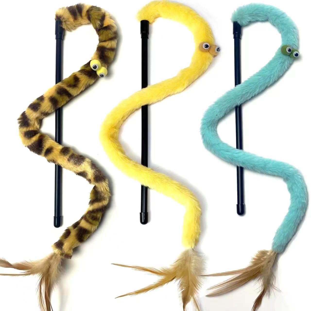 Interactive Cat Toys 3-Pack - Rainbow Wand, Feather Flips & Plush Ball for Indoor Play - Stimulating Teaser & Chase Exercise for Kittens - Perfect for Bonding, Playtime & Keeping Cats Active (Pack of 3)