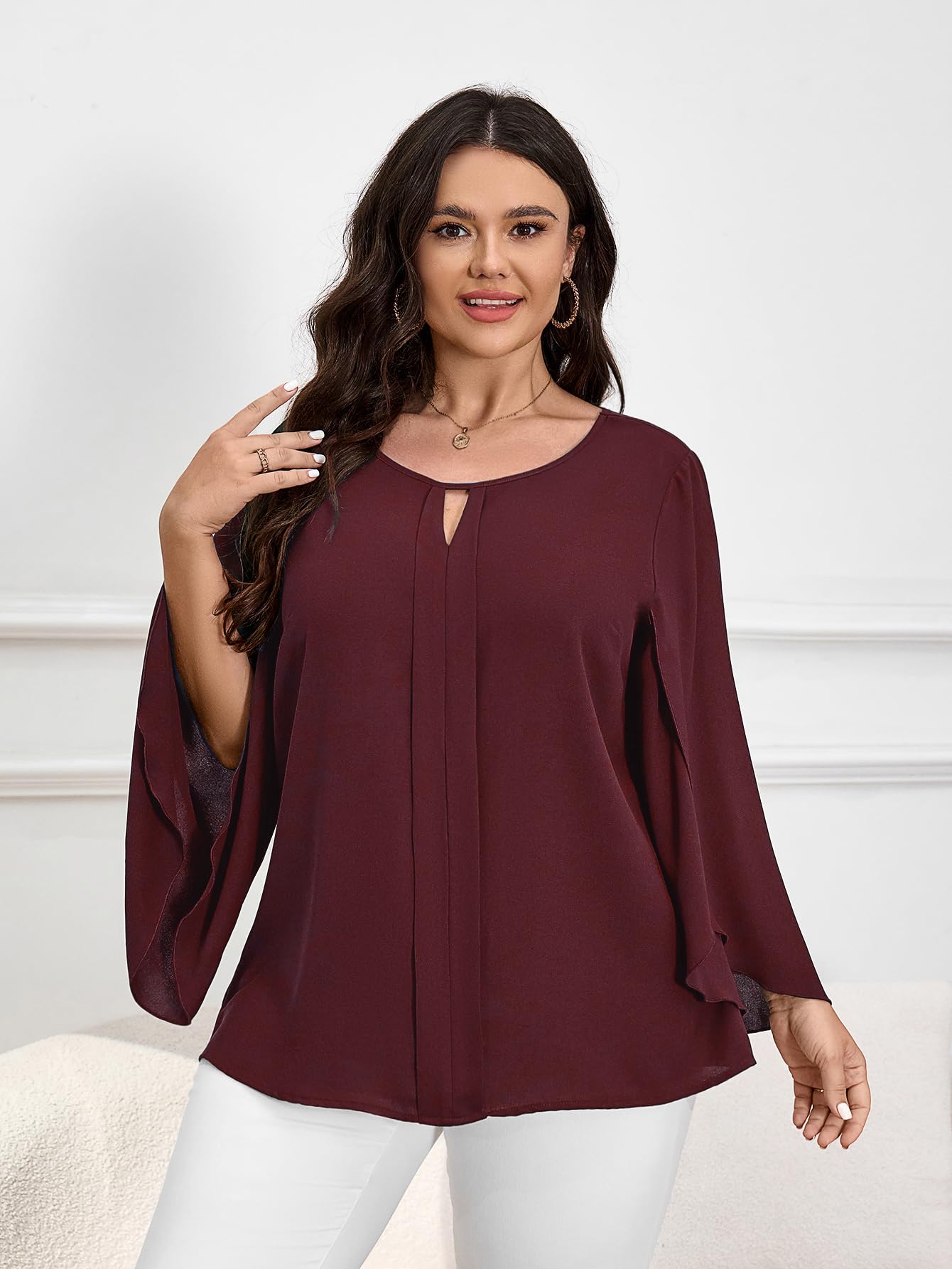 SCOMCHIC Women's Plus Size Long Sleeve Scoop Neck Tunic Blouse - Dressy Casual Work Top for Office & Everyday Wear (Sizes XL-4XL) | Flattering Fit for Curvy Women | Perfect for Business, Dates & Special Occasions