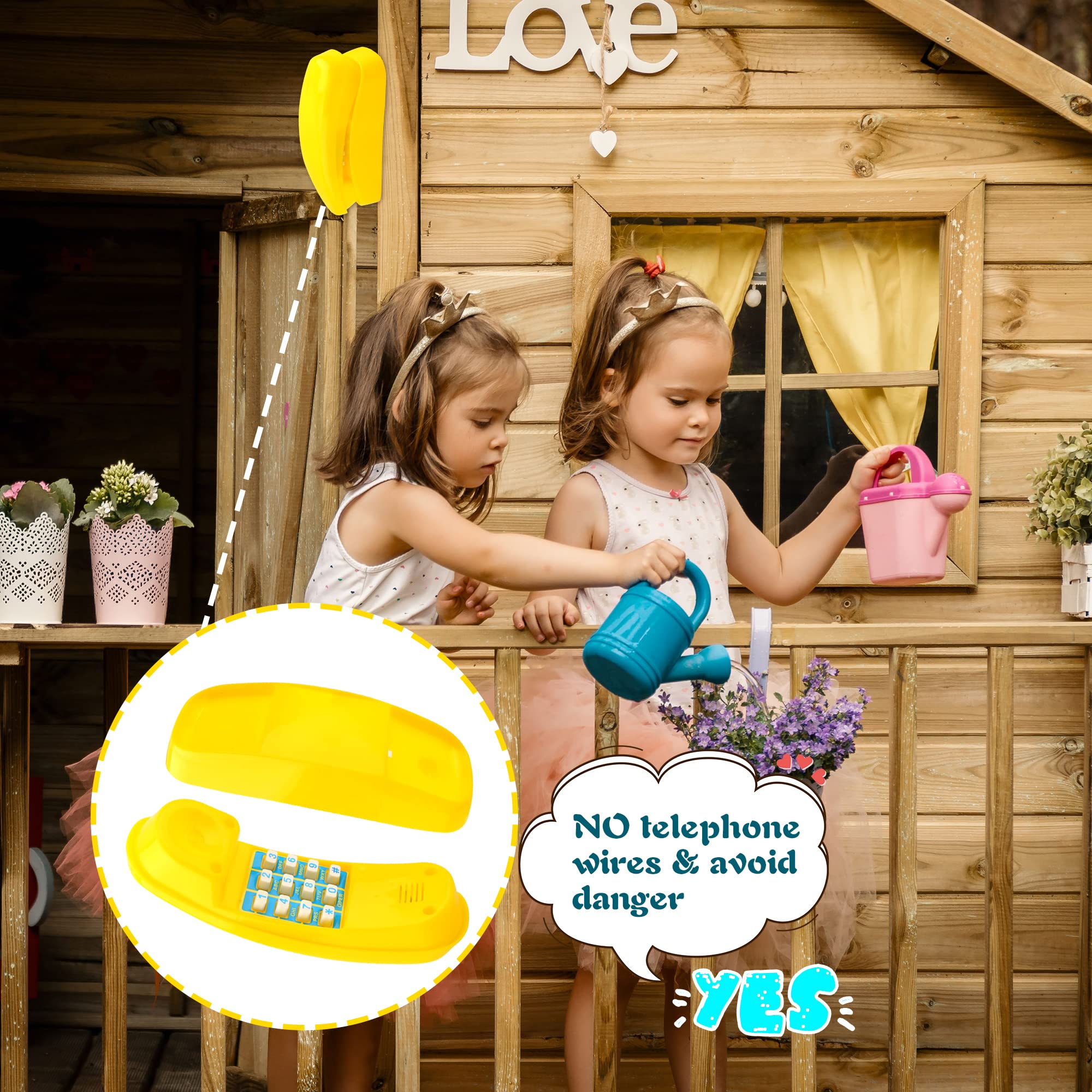 2 Pack Yellow Plastic Pretend Play Telephone Toy for Kids - Outdoor Swing Set Accessories with Numeric Key - Perfect for Playground, Treehouse & Backyard Fun (Child-Safe Design)