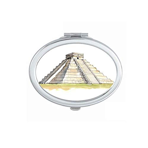 DIYthinker Portable Folding Double-Sided Makeup Mirror with El Castillo Mesoamerican Design - Perfect for Travel, Home Vanity & Professional Makeup Artists