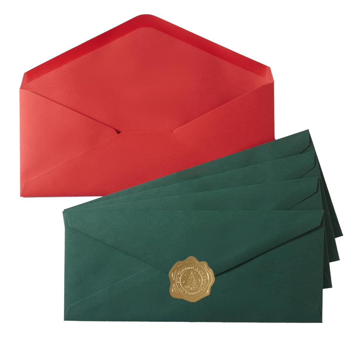 50 Pack Christmas #10 Business Envelopes - Red & Green for Office, Checks & Mailing