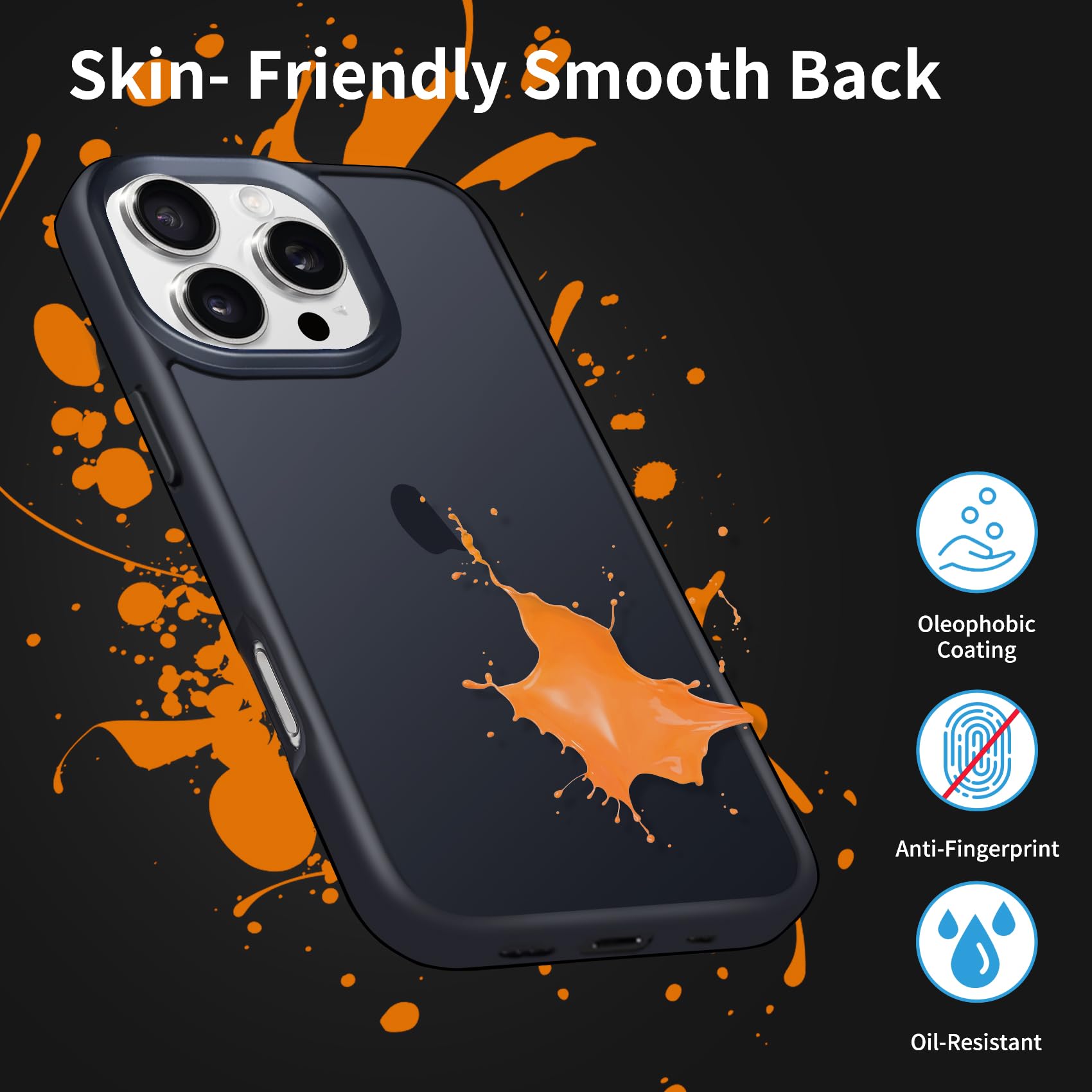 Military Grade Shockproof iPhone 16 Pro Max Case - Matte Frosted Translucent Back Cover with Anti-Fingerprint & Slim Drop Protection (Black) - Perfect for Outdoor Activities, Travel & Daily Use