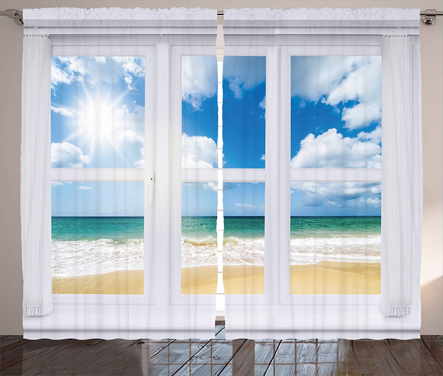 Thermal Insulated Blackout Curtains - Beach House Ocean View Window Drapes for Bedroom & Living Room - Set of 2 Panels 52x63 Inches - Blocks Sunlight & Heat - Perfect for Coastal Homes, Vacation Rentals & Seaside Decor