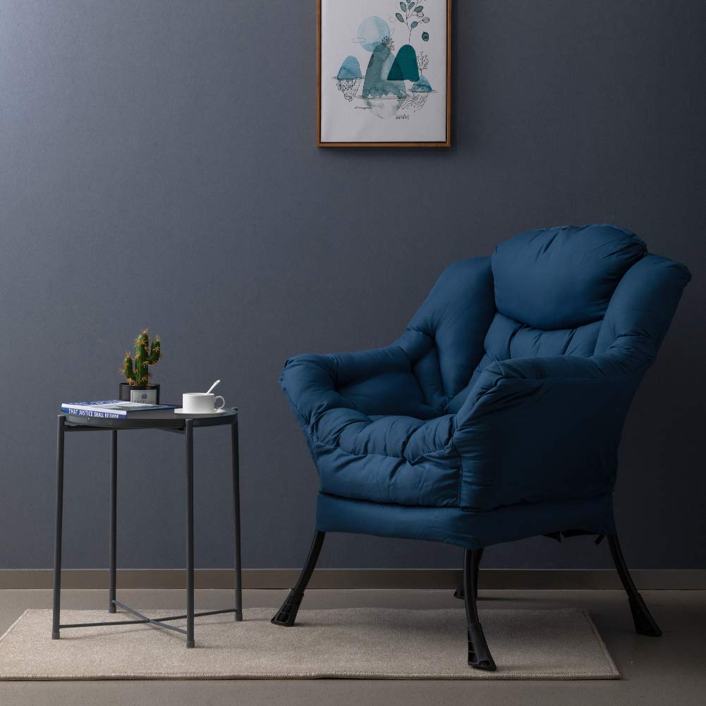 HollyHOME Modern Fabric Oversized Lounge Chair - Thick Padded Comfy Reading Chair with Armrests, Steel Frame Accent Chair for Living Room, Bedroom & Dorm - Navy Blue - Perfect for Relaxing, Reading & Napping in Style